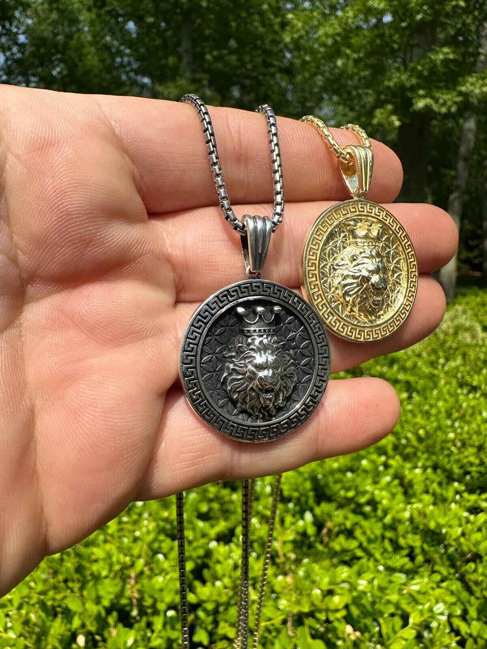 King Of Jungle Lion of Judah Medallion Pendant - 14k Gold Vermeil Or Oxidized 925 Silver - Small 1.5"