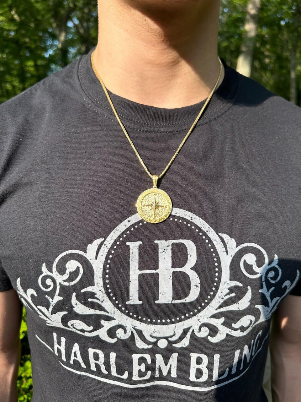 North Star Compass Medallion Vintage Pendant - 14k Gold Vermeil Or Oxidized 925 Silver - Small 1.5"