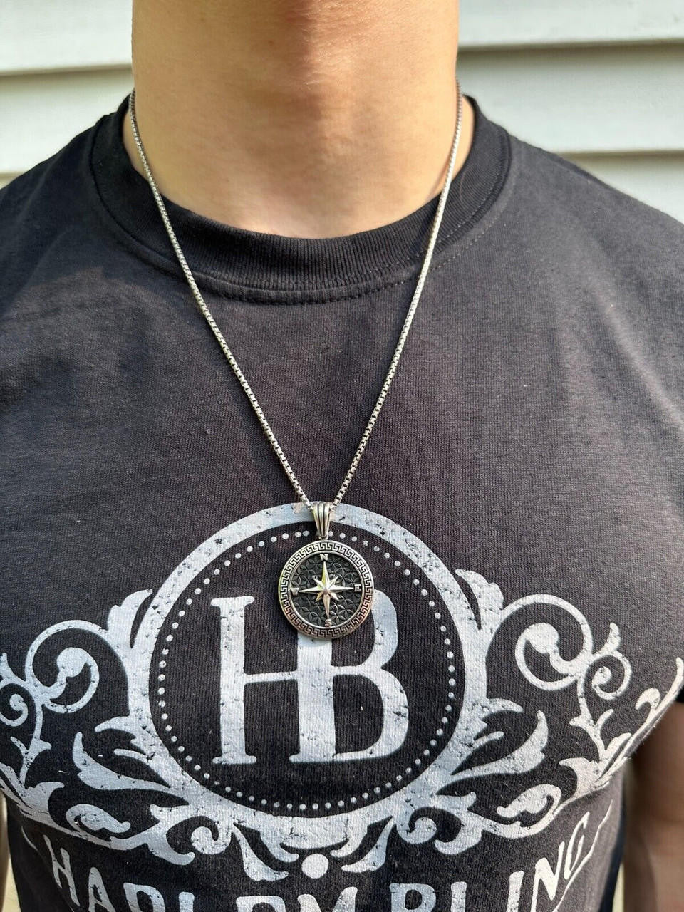 North Star Compass Medallion Vintage Pendant - 14k Gold Vermeil Or Oxidized 925 Silver - Small 1.5"