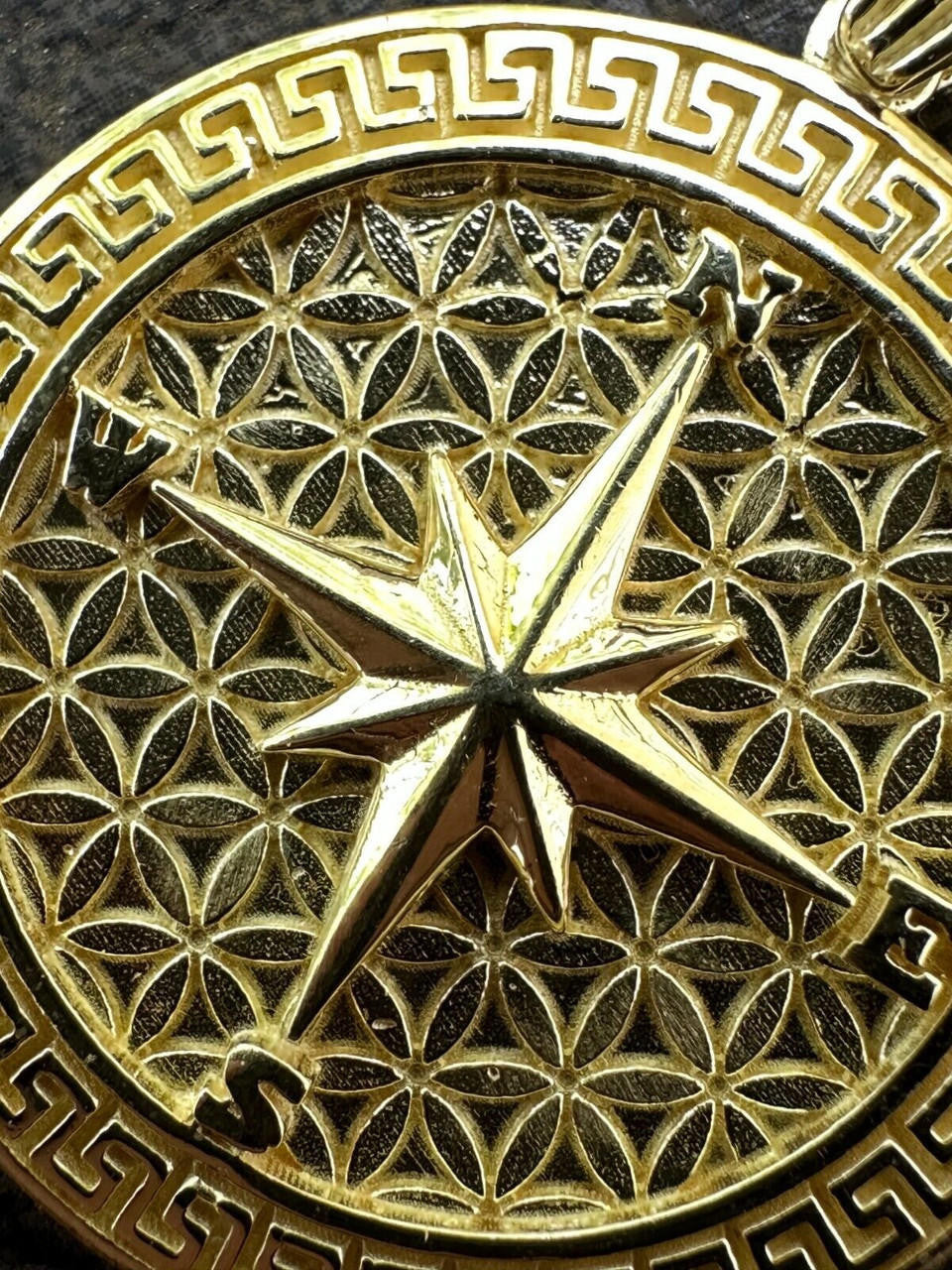North Star Compass Medallion Vintage Pendant - 14k Gold Vermeil Or Oxidized 925 Silver - Small 1.5"