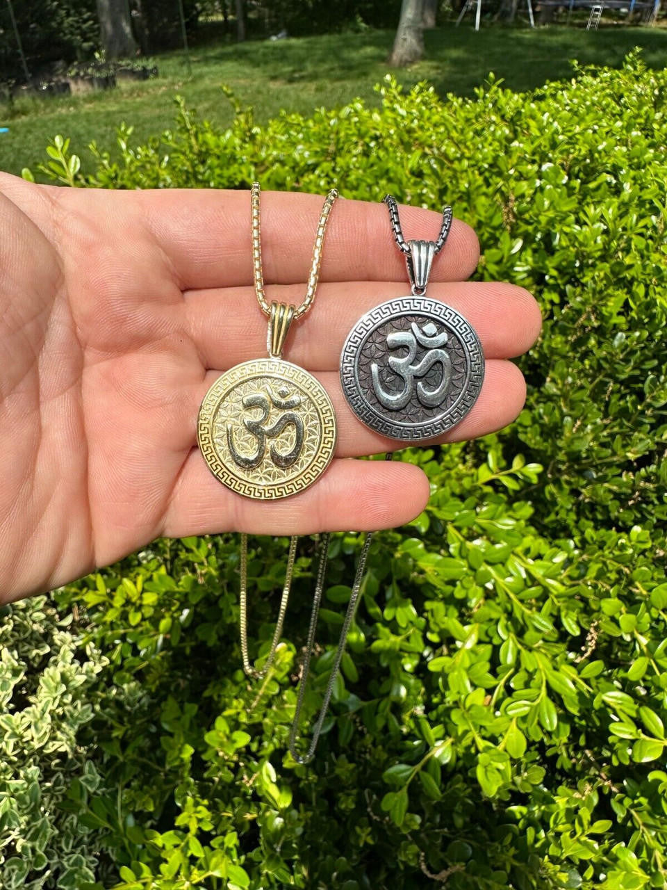 Ohm Hindu Aum Symbol of Oneness Pendant - 14k Gold Vermeil Or Oxidized 925 Silver - Small 1.5"