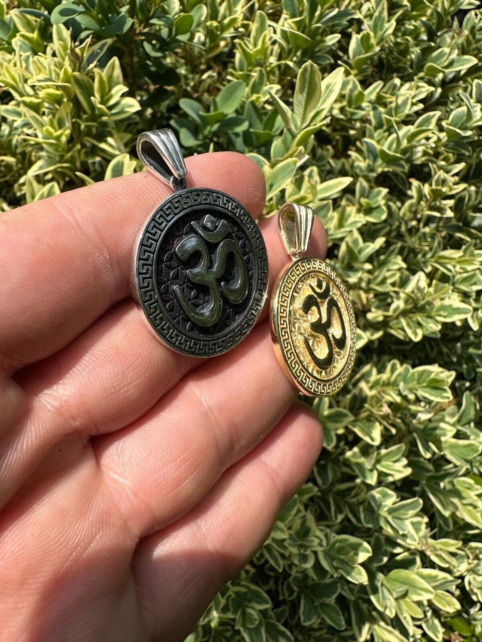 Ohm Hindu Aum Symbol of Oneness Pendant - 14k Gold Vermeil Or Oxidized 925 Silver - Small 1.5"