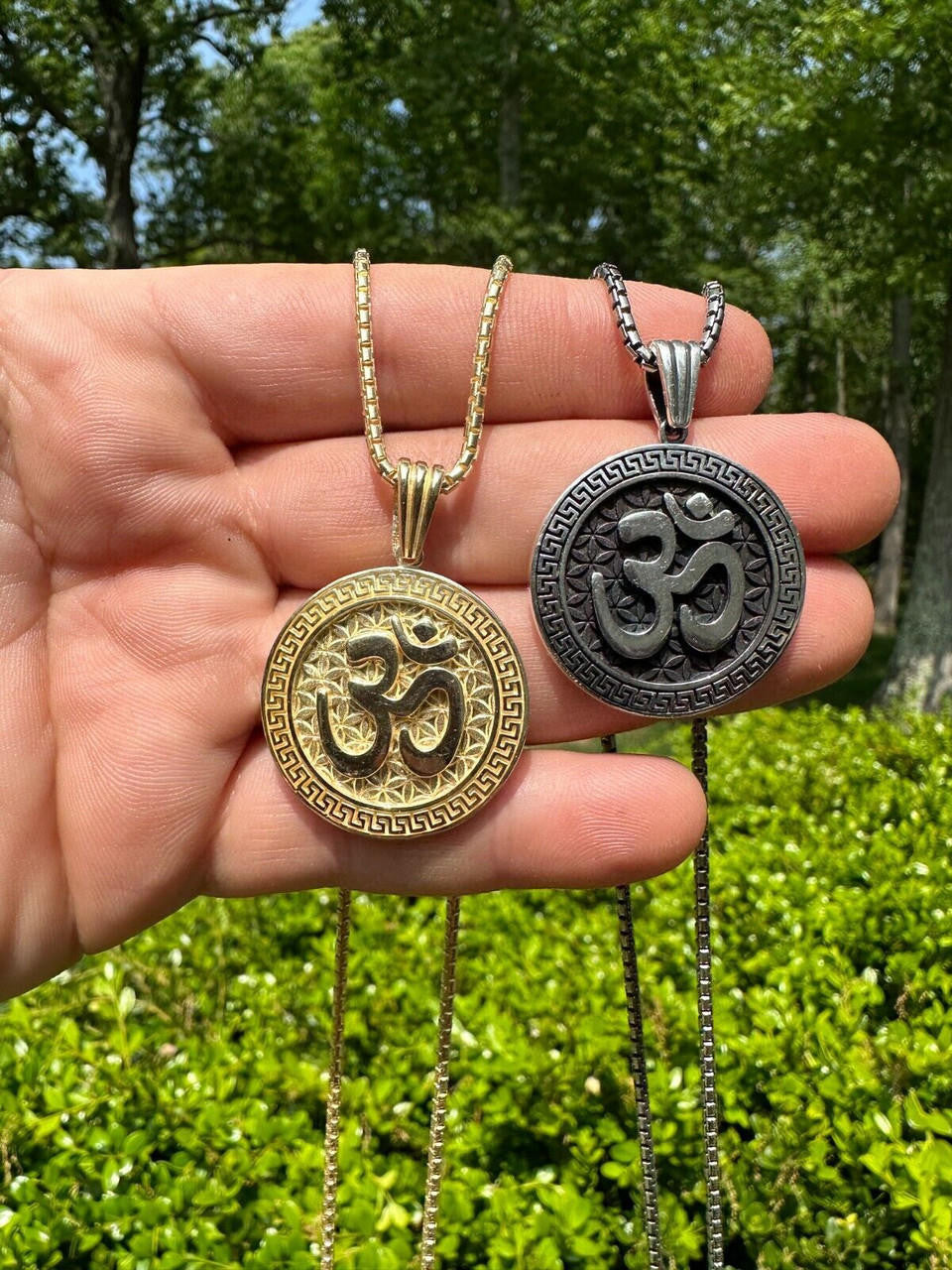 Ohm Hindu Aum Symbol of Oneness Pendant - 14k Gold Vermeil Or Oxidized 925 Silver - Small 1.5"
