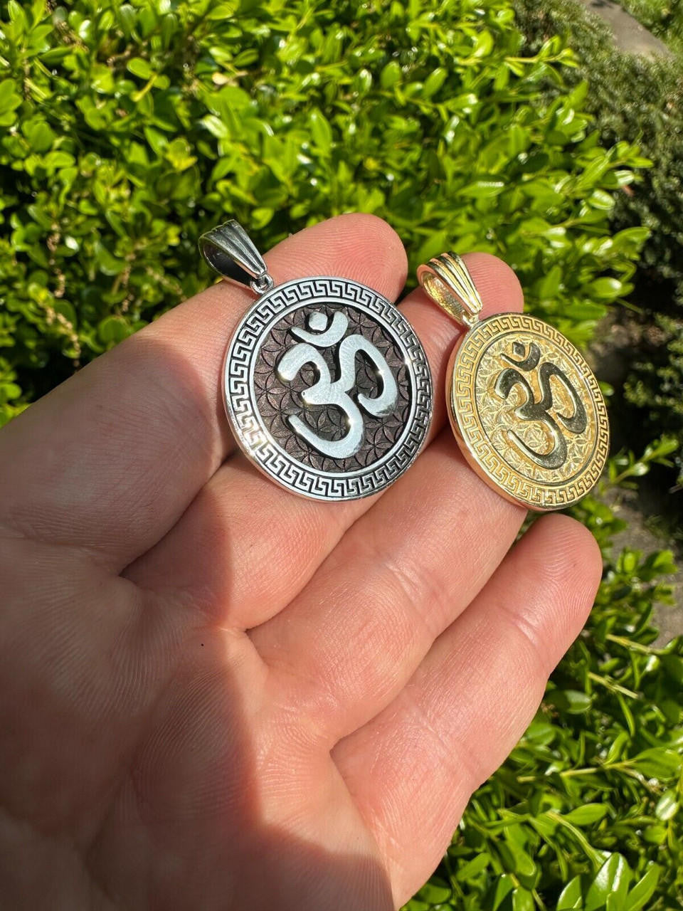 Ohm Hindu Aum Symbol of Oneness Pendant - 14k Gold Vermeil Or Oxidized 925 Silver - Small 1.5"