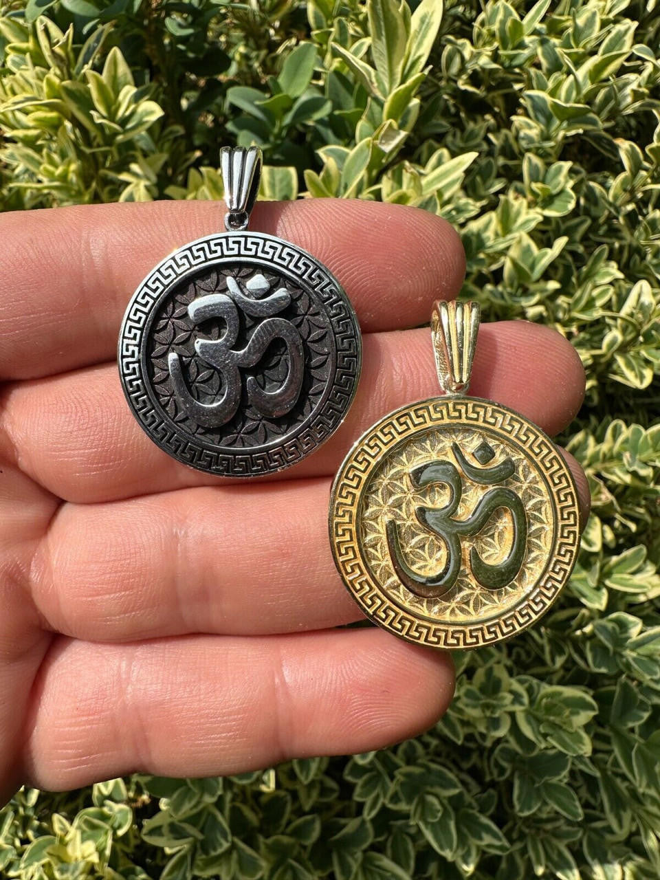 Ohm Hindu Aum Symbol of Oneness Pendant - 14k Gold Vermeil Or Oxidized 925 Silver - Small 1.5"