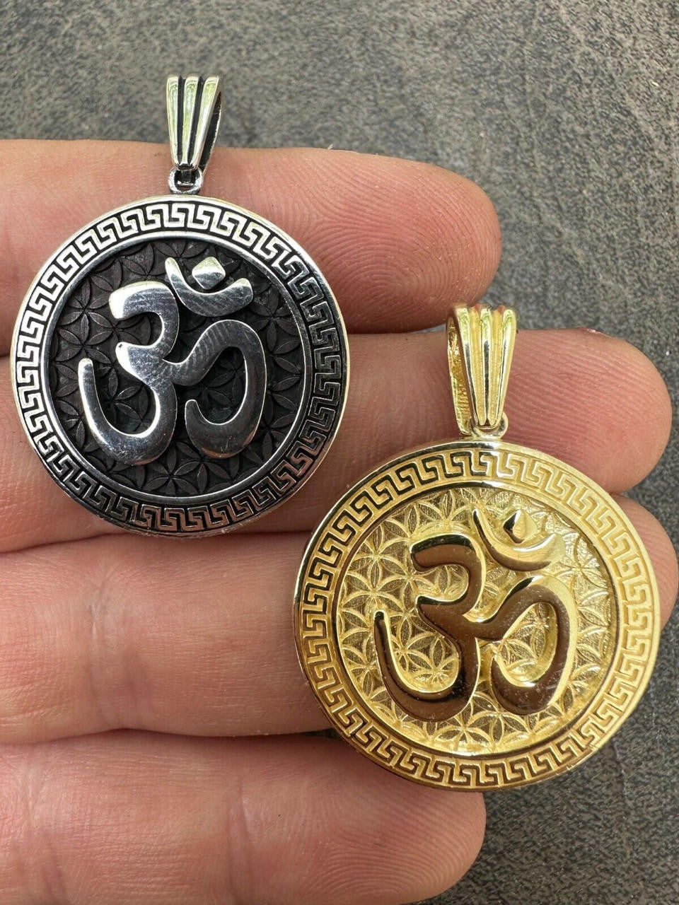 Ohm Hindu Aum Symbol of Oneness Pendant - 14k Gold Vermeil Or Oxidized 925 Silver - Small 1.5"