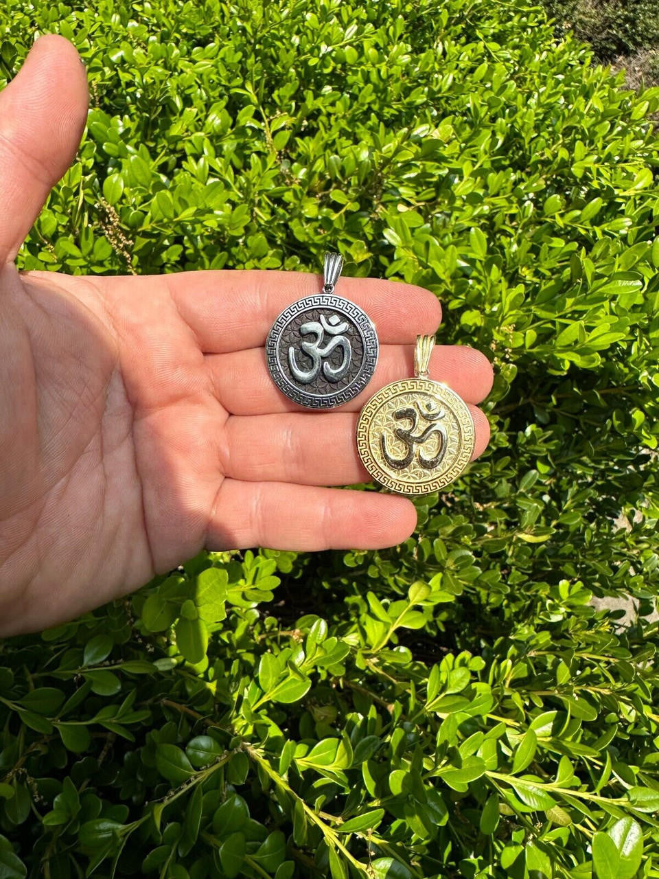 Ohm Hindu Aum Symbol of Oneness Pendant - 14k Gold Vermeil Or Oxidized 925 Silver - Small 1.5"