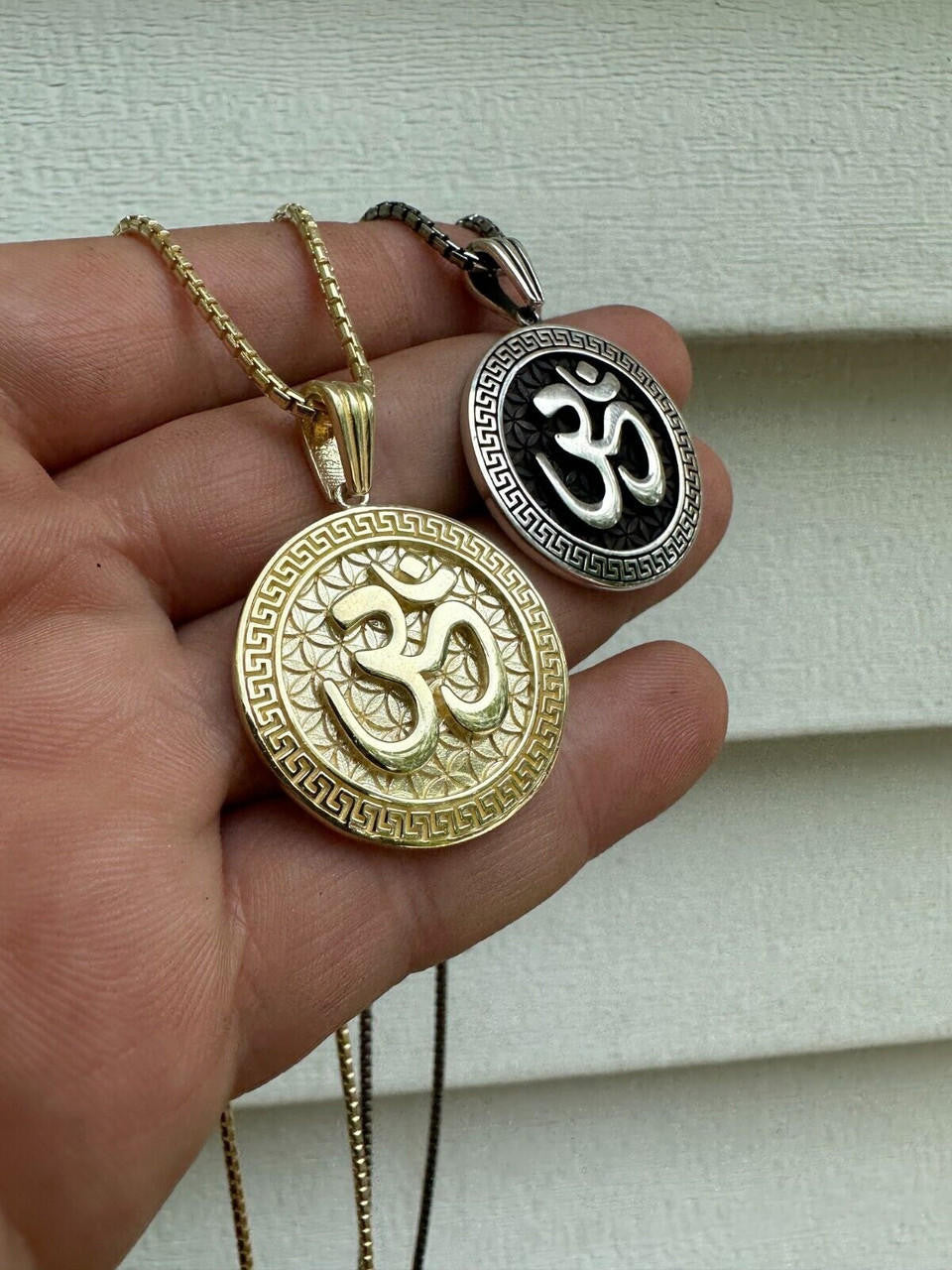 Ohm Hindu Aum Symbol of Oneness Pendant - 14k Gold Vermeil Or Oxidized 925 Silver - Small 1.5"