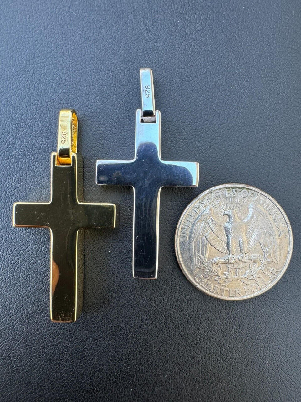 Wood Inlay Plain Religious Cross Pendant - 14k Gold Vermeil Or 925 Silver - Small 1.5"