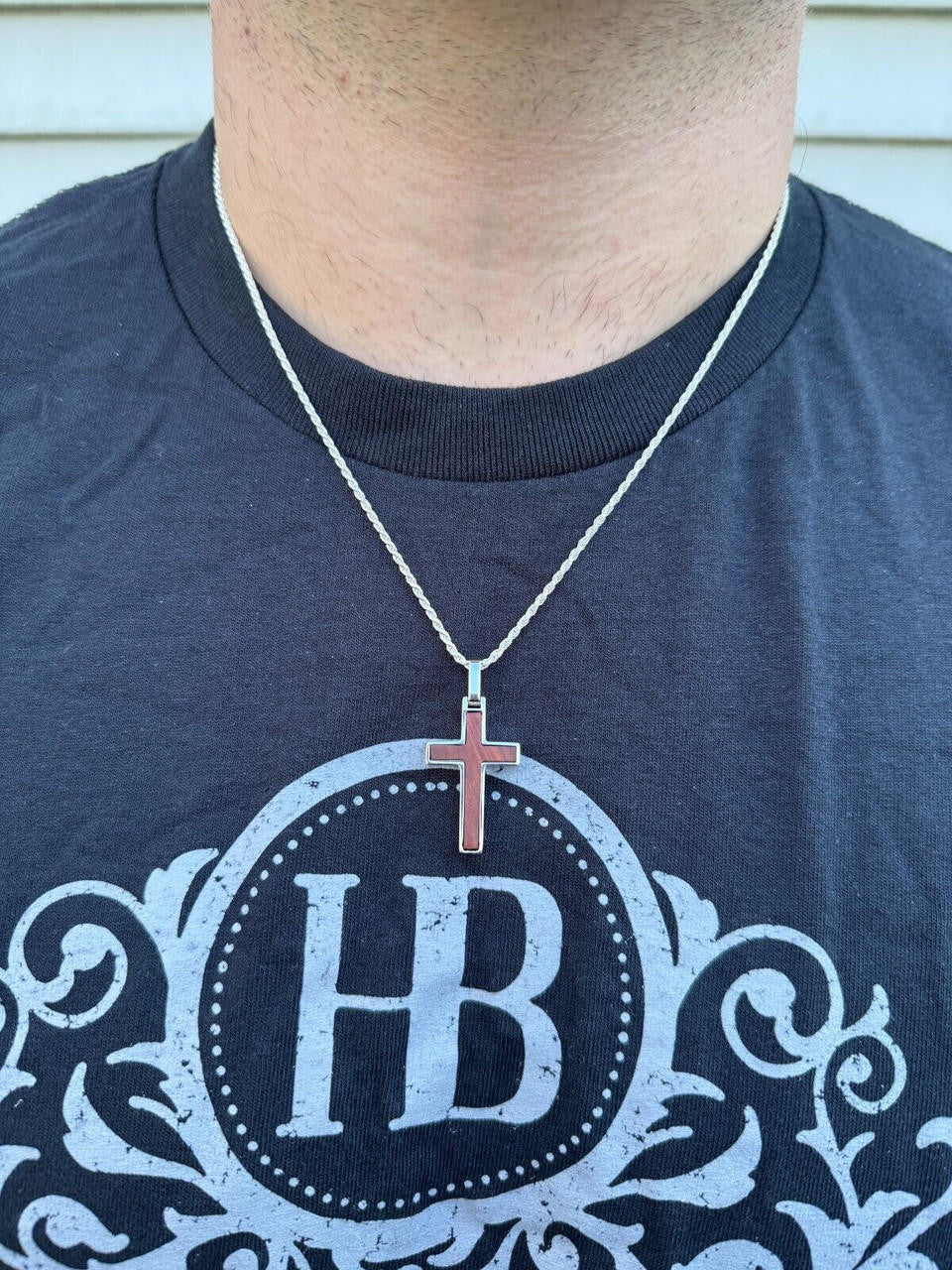 Wood Inlay Plain Religious Cross Pendant - 14k Gold Vermeil Or 925 Silver - Small 1.5"