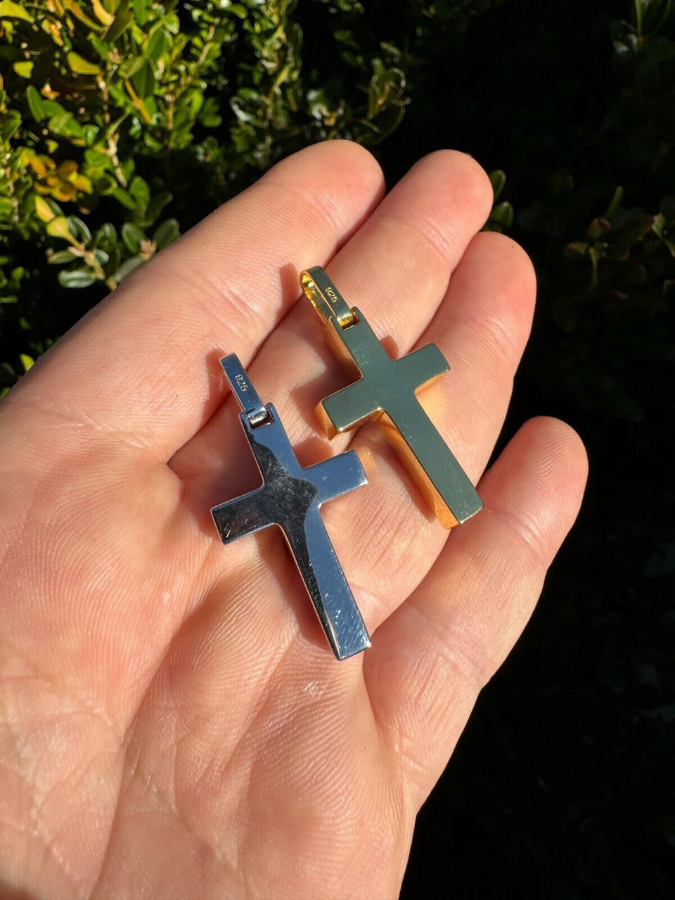 Wood Inlay Plain Religious Cross Pendant - 14k Gold Vermeil Or 925 Silver - Small 1.5"