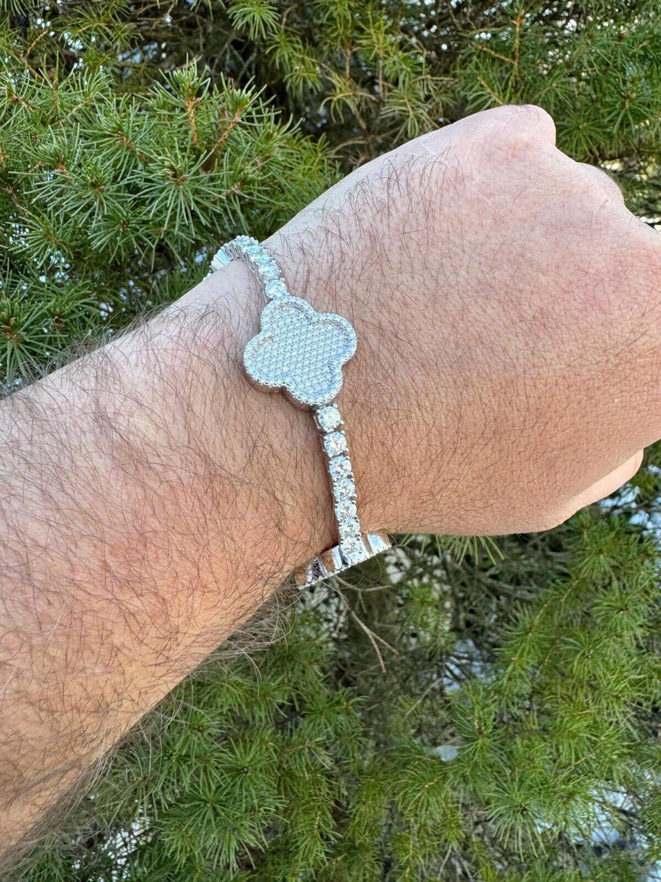 MOISSANITE Large Clover Tennis Bracelet Iced Out - 925 Silver - 4mm - 6"-8.5"