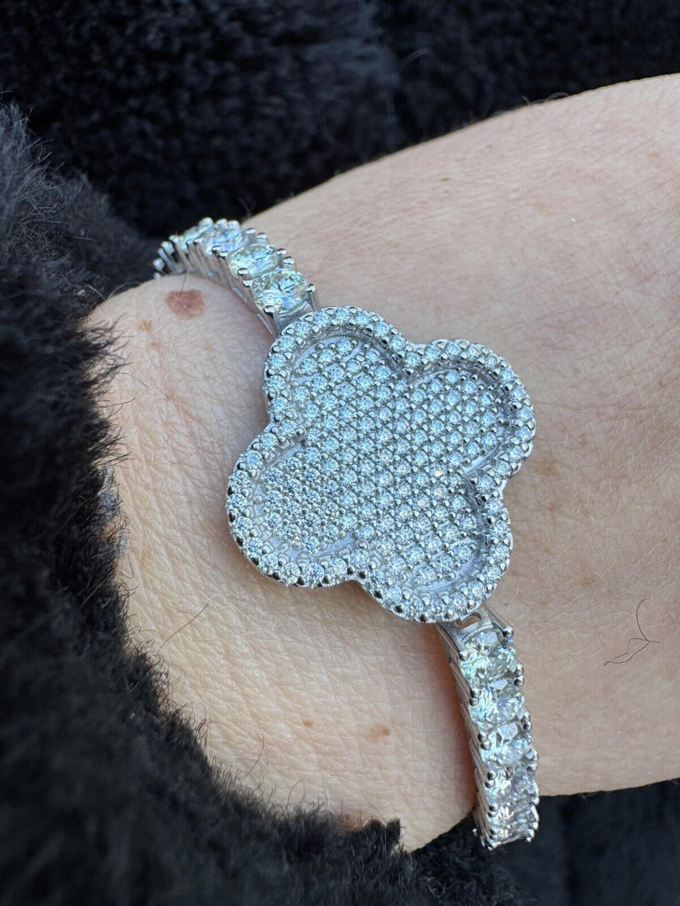MOISSANITE Large Clover Tennis Bracelet Iced Out - 925 Silver - 4mm - 6"-8.5"