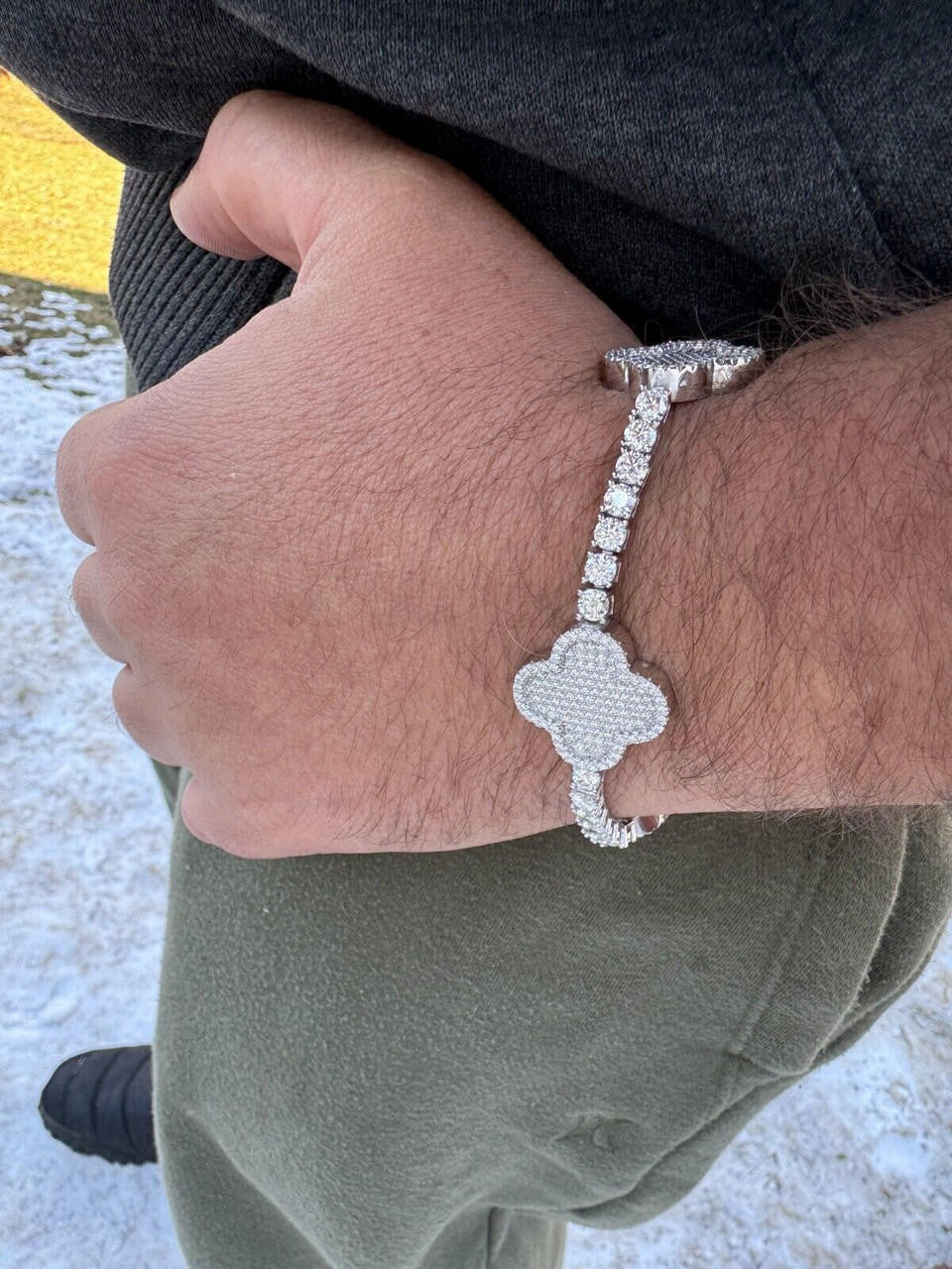 MOISSANITE Large Clover Tennis Bracelet Iced Out - 925 Silver - 4mm - 6"-8.5"