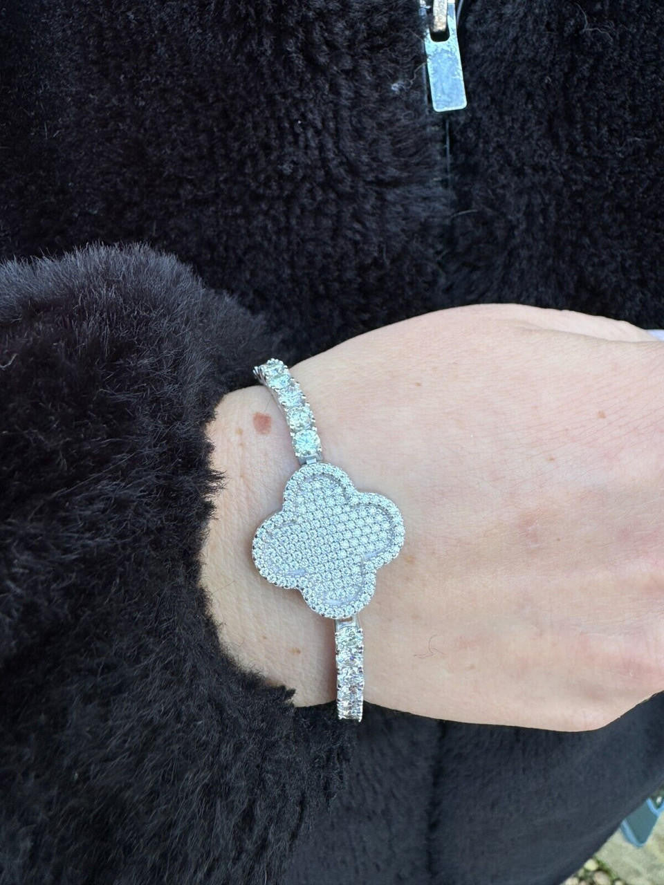 MOISSANITE Large Clover Tennis Bracelet Iced Out - 925 Silver - 4mm - 6"-8.5"