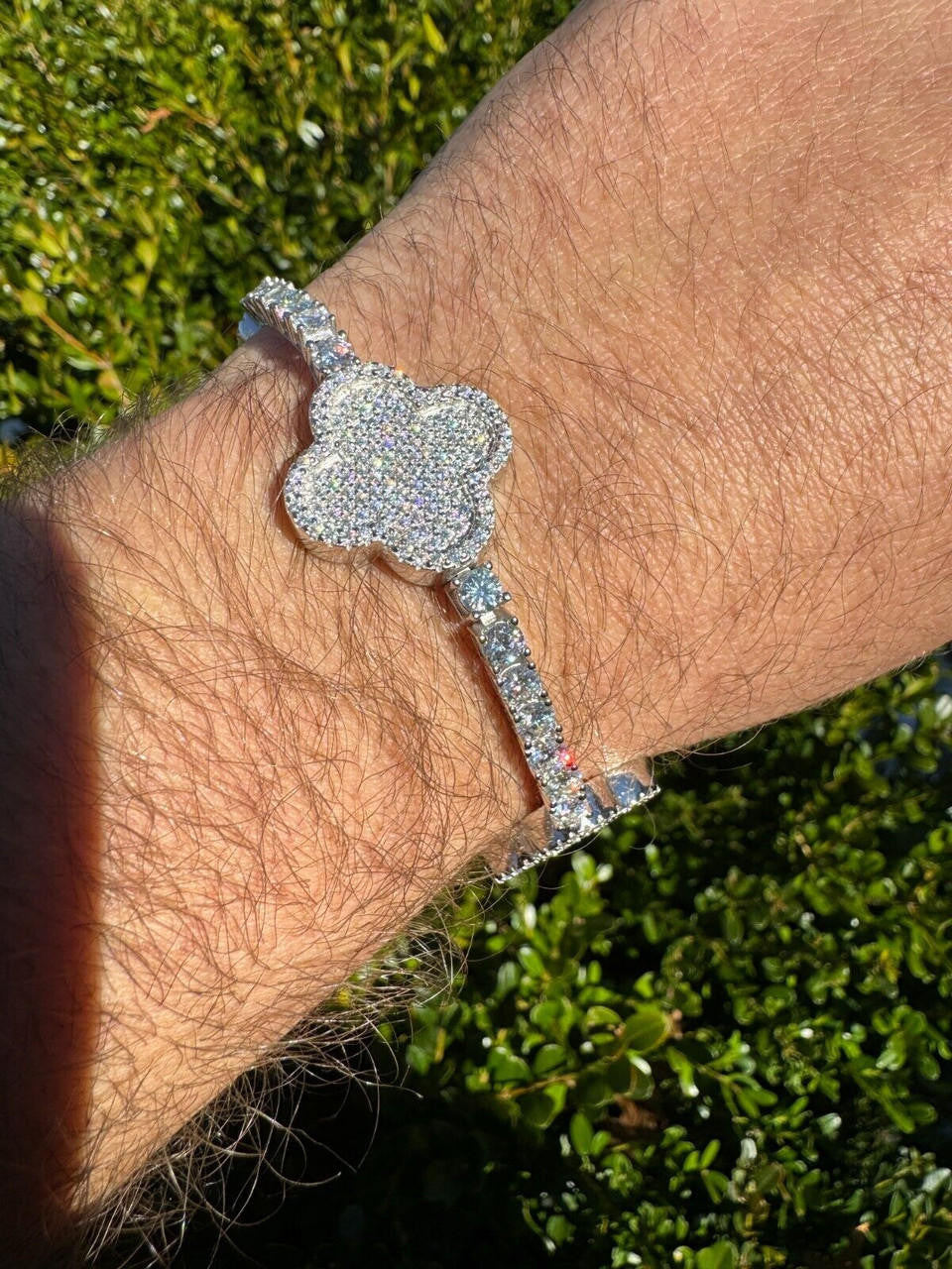 MOISSANITE Large Clover Tennis Bracelet Iced Out - 925 Silver - 4mm - 6"-8.5"