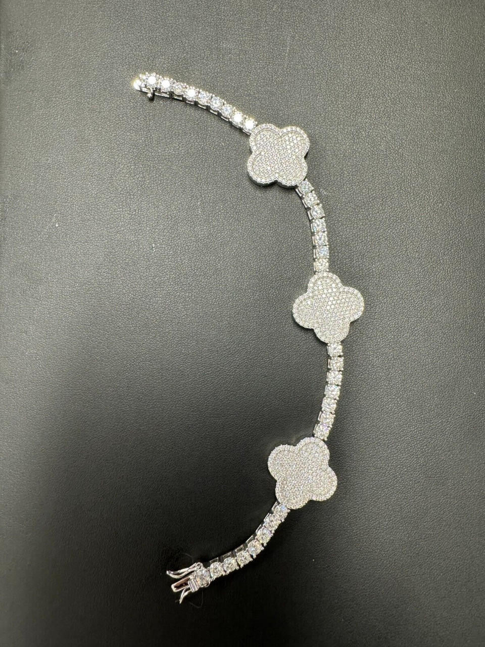 MOISSANITE Large Clover Tennis Bracelet Iced Out - 925 Silver - 4mm - 6"-8.5"