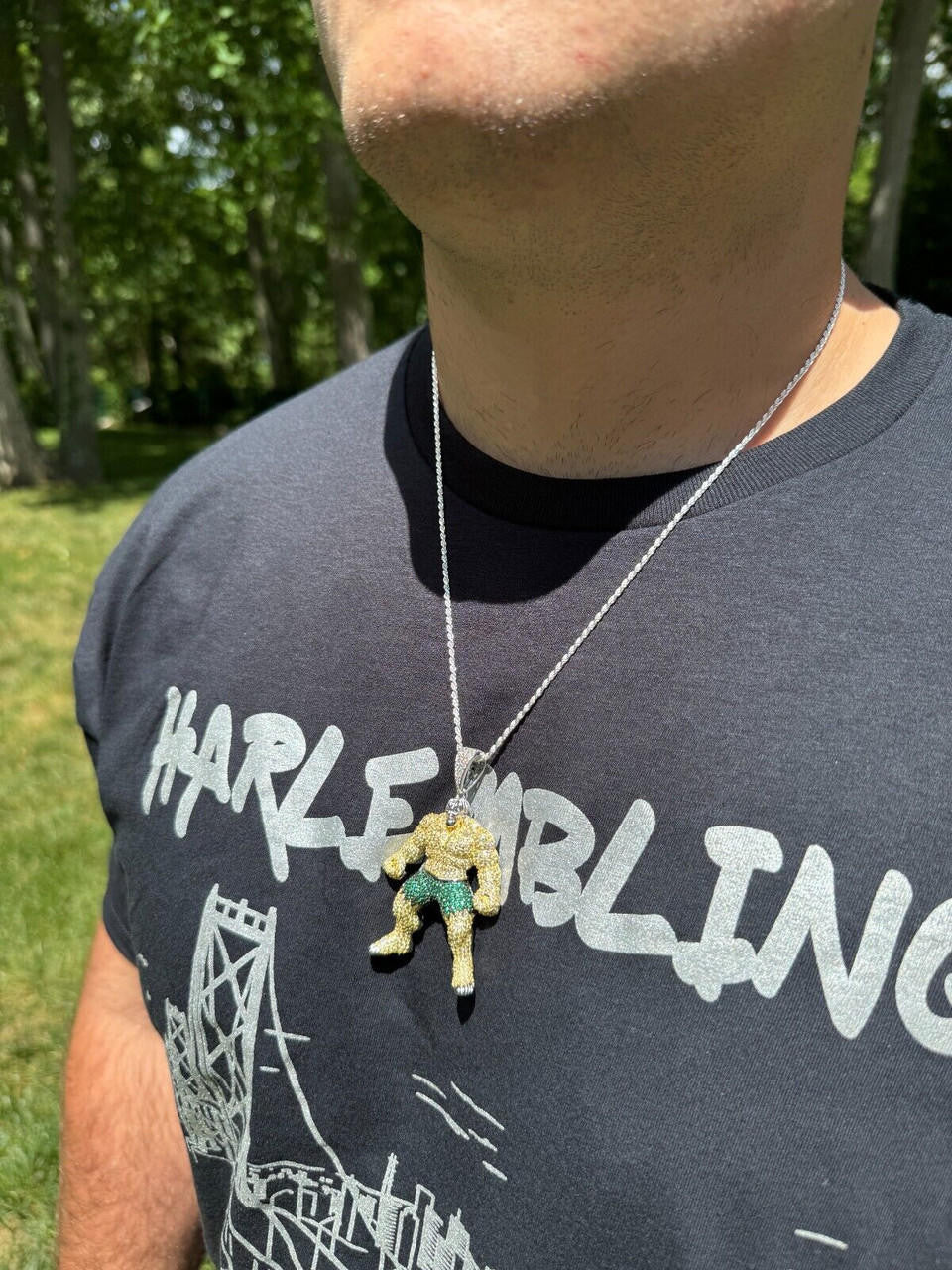 Hulk SMASH Superhero Icy Pendant - 14k Gold Vermeil Or 925 Silver - CZ Stones - Medium 2"