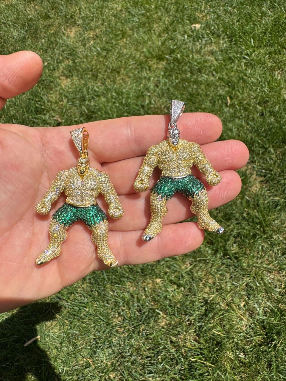 Hulk SMASH Superhero Icy Pendant - 14k Gold Vermeil Or 925 Silver - CZ Stones - Medium 2"