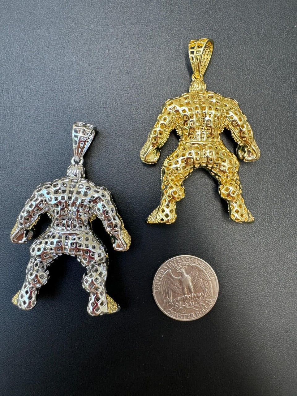 Hulk SMASH Superhero Icy Pendant - 14k Gold Vermeil Or 925 Silver - CZ Stones - Medium 2"