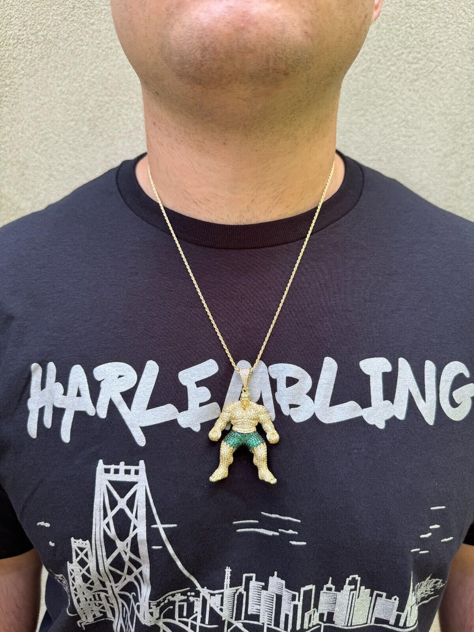 Hulk SMASH Superhero Icy Pendant - 14k Gold Vermeil Or 925 Silver - CZ Stones - Medium 2"
