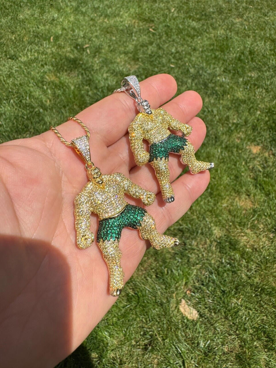 Hulk SMASH Superhero Icy Pendant - 14k Gold Vermeil Or 925 Silver - CZ Stones - Medium 2"