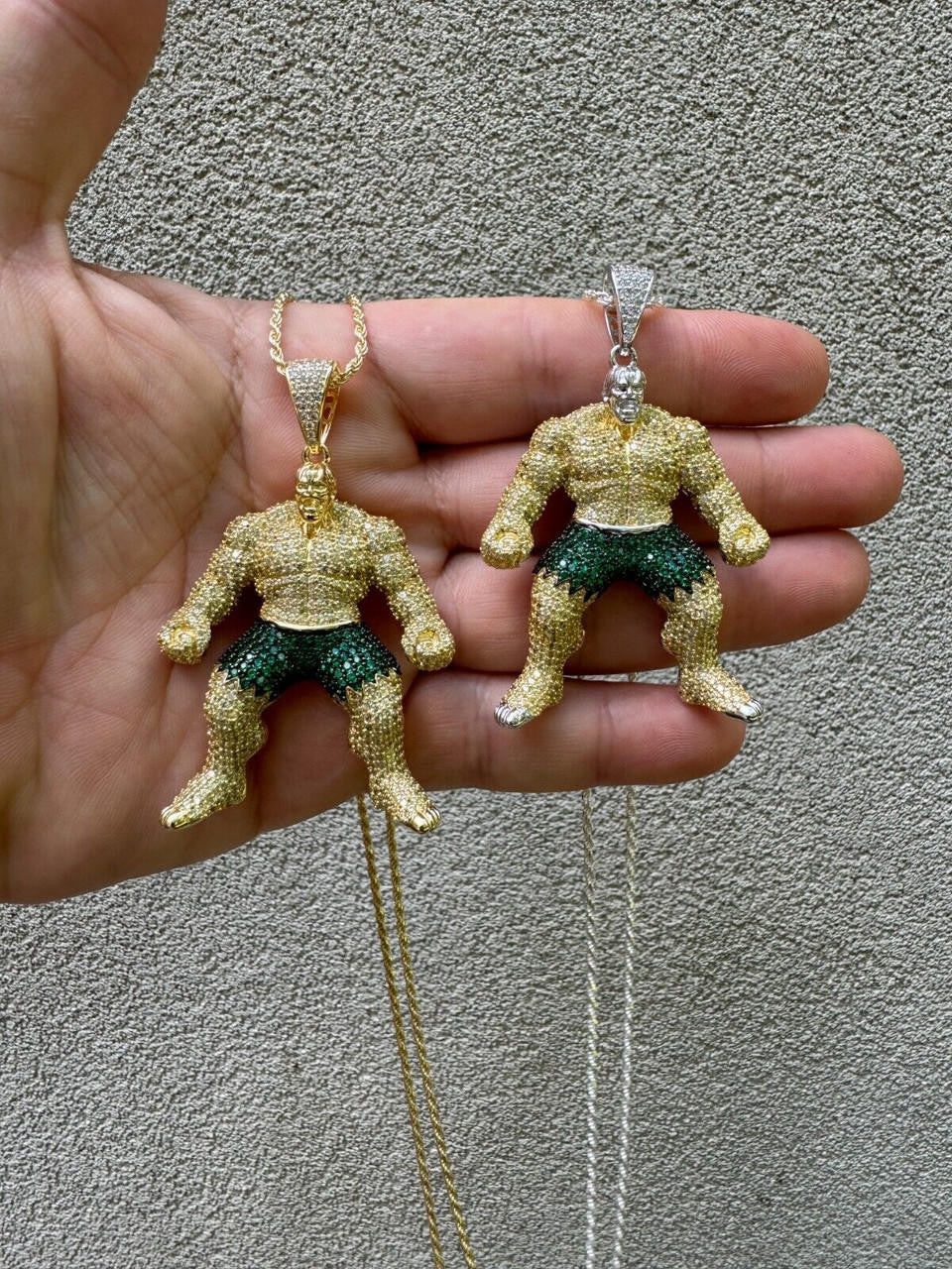 Hulk SMASH Superhero Icy Pendant - 14k Gold Vermeil Or 925 Silver - CZ Stones - Medium 2"