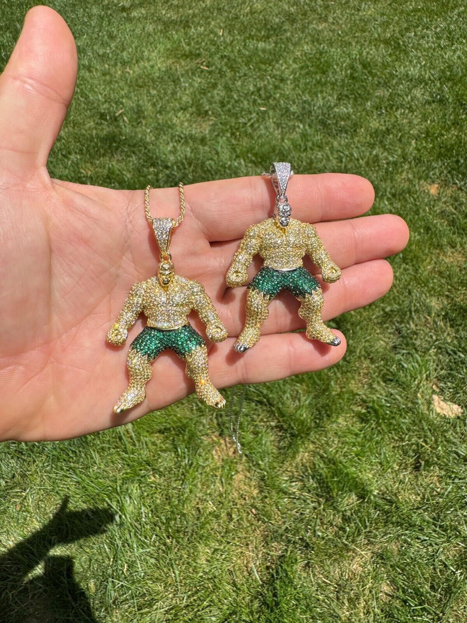Hulk SMASH Superhero Icy Pendant - 14k Gold Vermeil Or 925 Silver - CZ Stones - Medium 2"