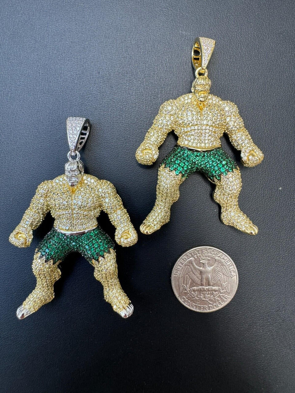 Hulk SMASH Superhero Icy Pendant - 14k Gold Vermeil Or 925 Silver - CZ Stones - Medium 2"