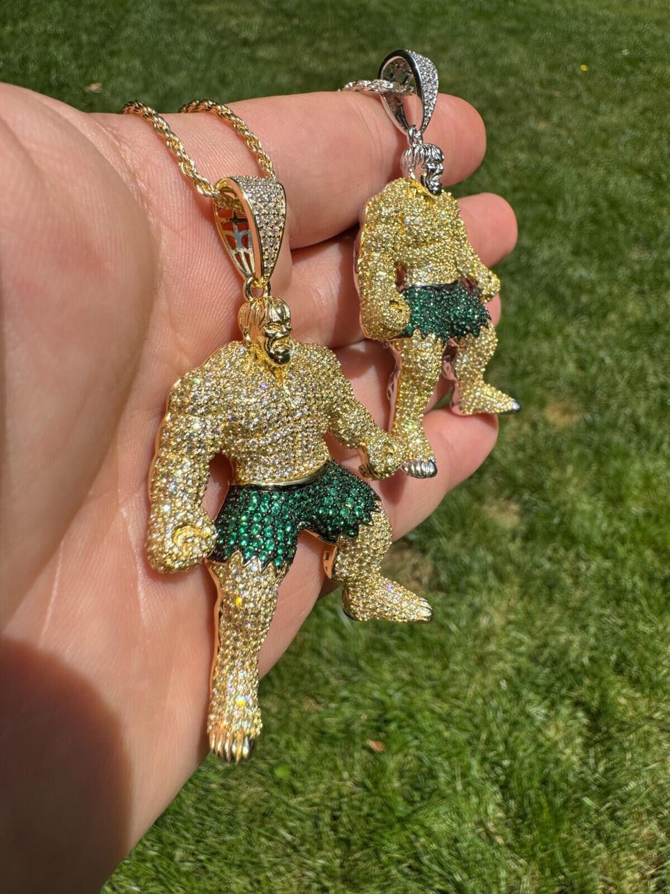 Hulk SMASH Superhero Icy Pendant - 14k Gold Vermeil Or 925 Silver - CZ Stones - Medium 2"