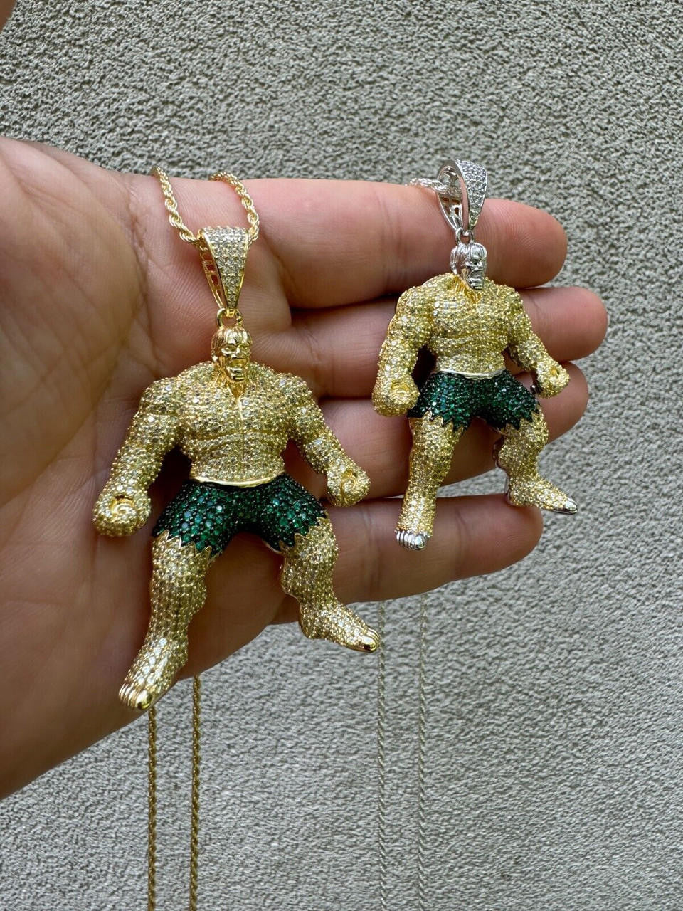 Hulk SMASH Superhero Icy Pendant - 14k Gold Vermeil Or 925 Silver - CZ Stones - Medium 2"