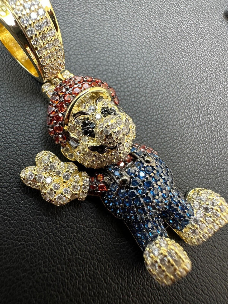 Super Mario Bros Iced Out Pendant - 14k Gold Vermeil Or 925 Silver - CZ Stones - Medium 2"