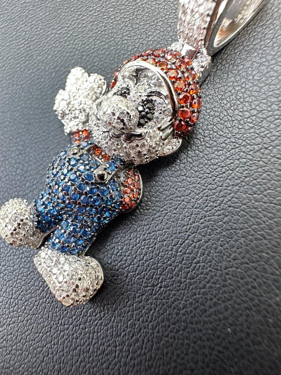 Super Mario Bros Iced Out Pendant - 14k Gold Vermeil Or 925 Silver - CZ Stones - Medium 2"