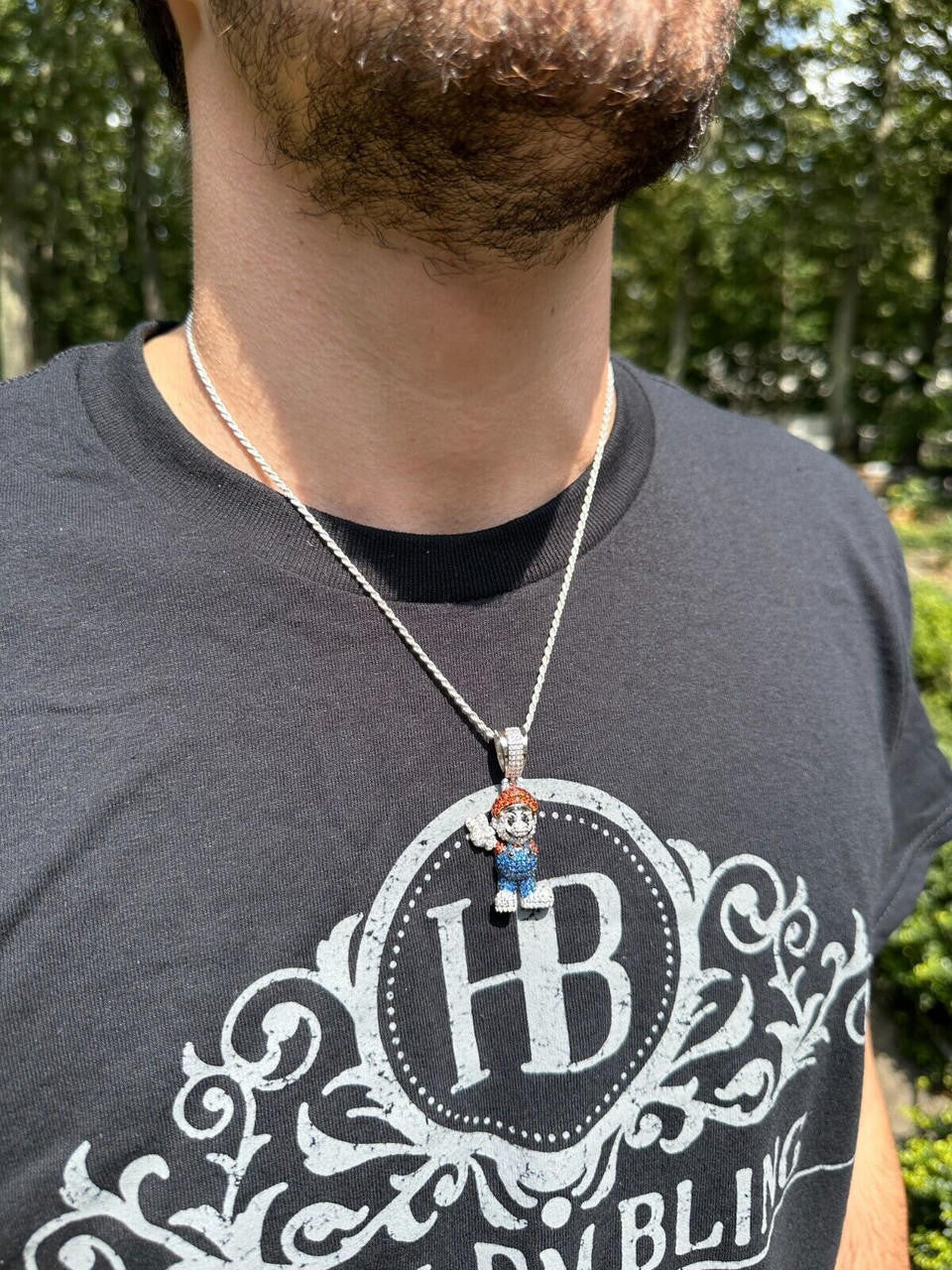 Super Mario Bros Iced Out Pendant - 14k Gold Vermeil Or 925 Silver - CZ Stones - Medium 2"