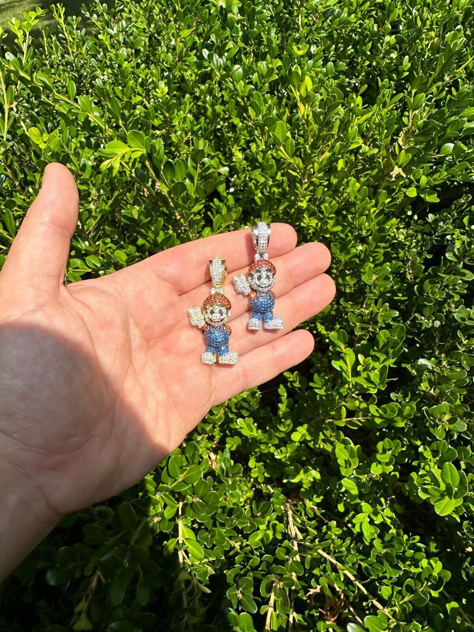 Super Mario Bros Iced Out Pendant - 14k Gold Vermeil Or 925 Silver - CZ Stones - Medium 2"