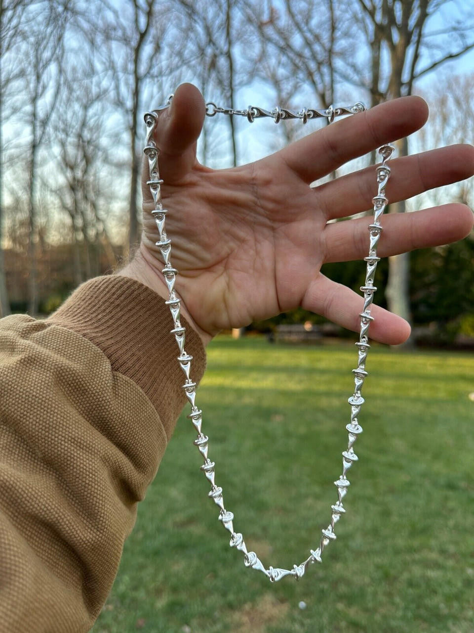 "Barbed Wire" Link Chain Custom Necklace Or Bracelet - 925 Sterling Silver - 7"-28" - 8mm