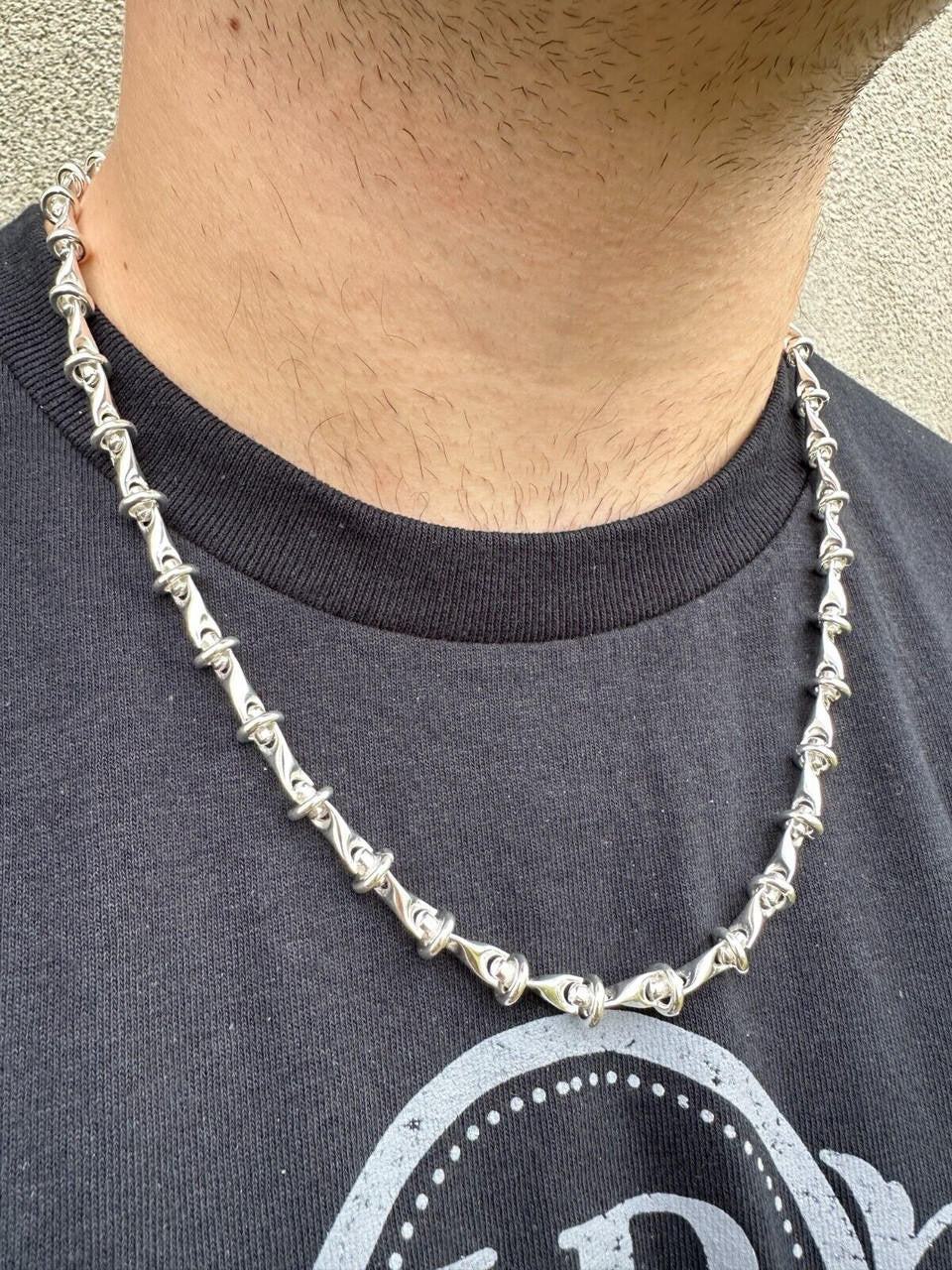 "Barbed Wire" Link Chain Custom Necklace Or Bracelet - 925 Sterling Silver - 7"-28" - 8mm