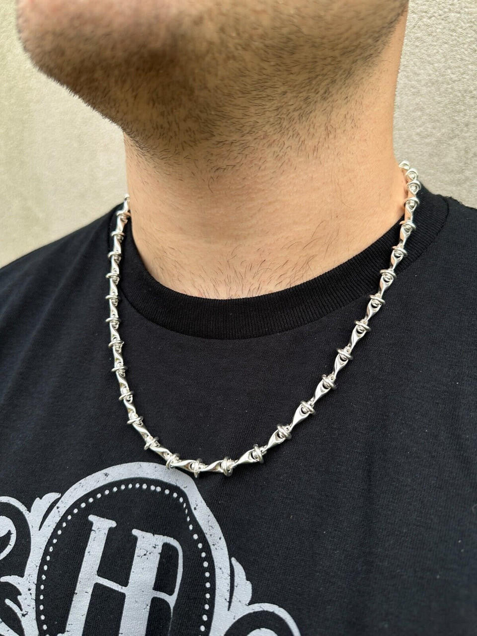 "Barbed Wire" Link Chain Custom Necklace Or Bracelet - 925 Sterling Silver - 7"-28" - 8mm