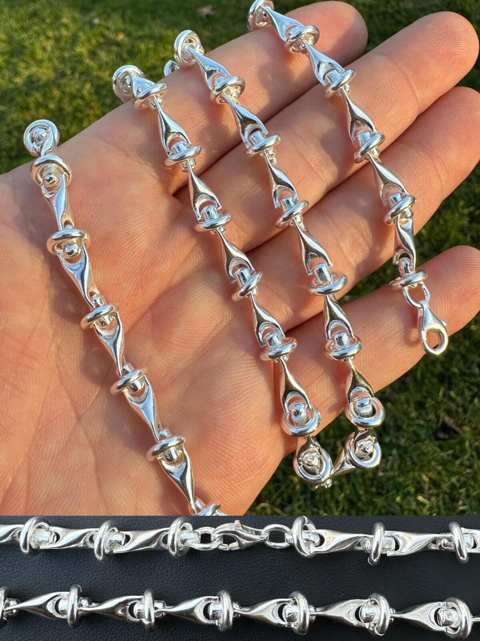 "Barbed Wire" Link Chain Custom Necklace Or Bracelet - 925 Sterling Silver - 7"-28" - 8mm