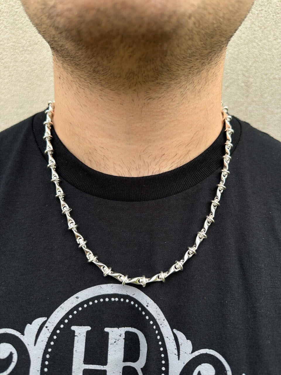 "Barbed Wire" Link Chain Custom Necklace Or Bracelet - 925 Sterling Silver - 7"-28" - 8mm