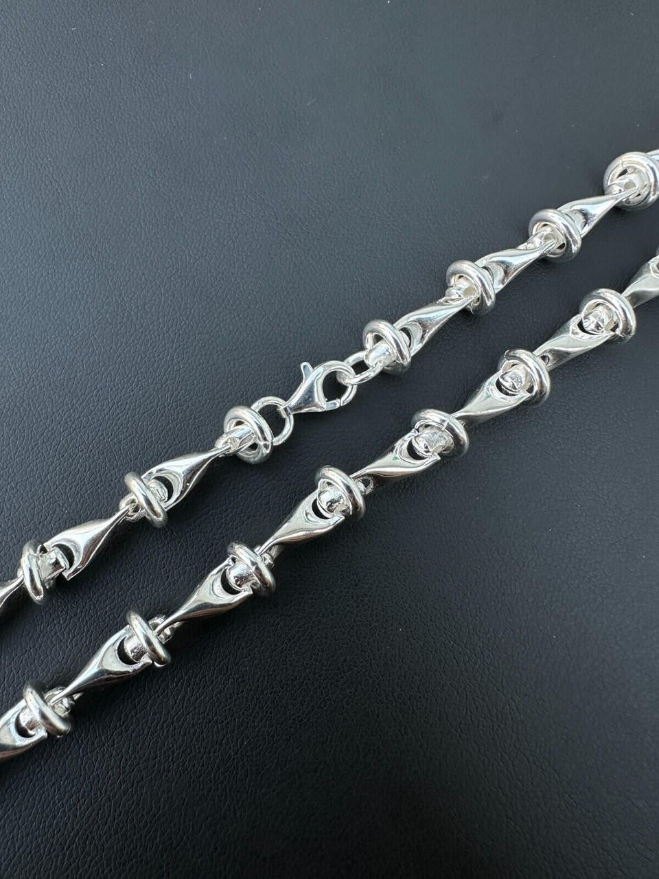 "Barbed Wire" Link Chain Custom Necklace Or Bracelet - 925 Sterling Silver - 7"-28" - 8mm