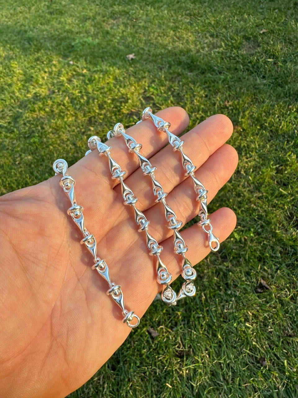 "Barbed Wire" Link Chain Custom Necklace Or Bracelet - 925 Sterling Silver - 7"-28" - 8mm