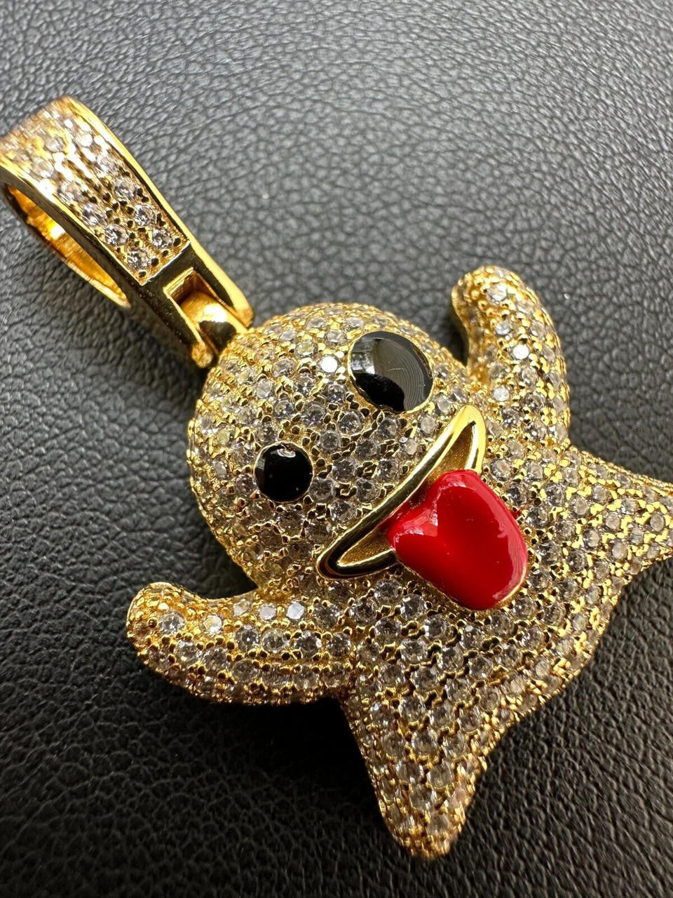 Laughing Ghost Piece Pendant - 14k Gold Vermeil Or 925 Silver - CZ Stones - Small 1"