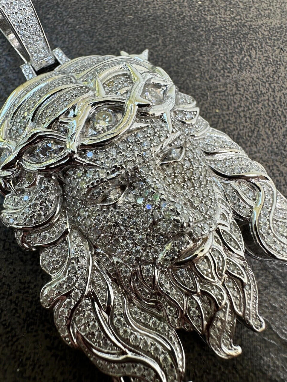 Jesus Bust Down Pendant - 925 Silver - CZ Stones - 2 Sizes 2.25"-3"