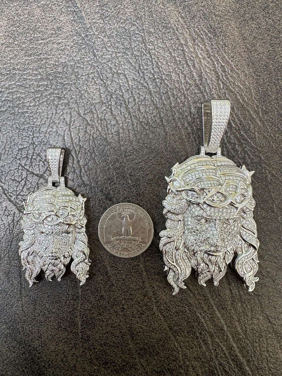 Jesus Bust Down Pendant - 925 Silver - CZ Stones - 2 Sizes 2.25"-3"
