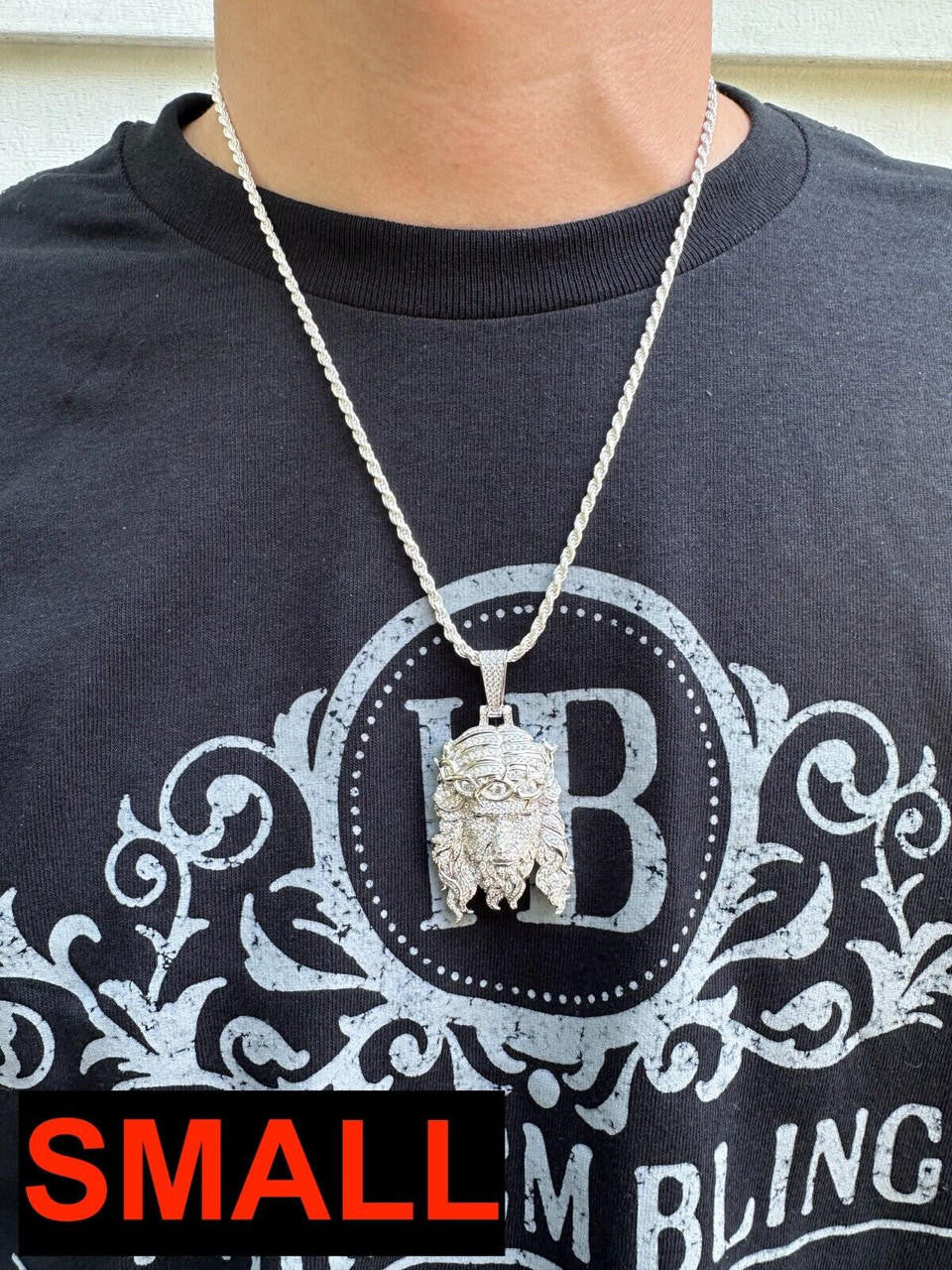 Jesus Bust Down Pendant - 925 Silver - CZ Stones - 2 Sizes 2.25"-3"