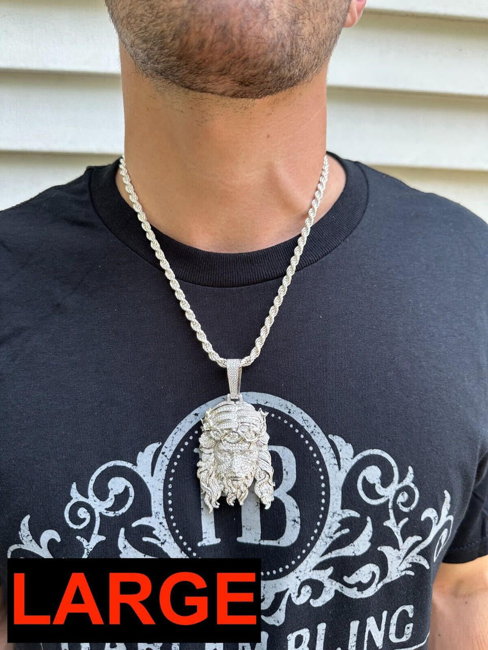 Jesus Bust Down Pendant - 925 Silver - CZ Stones - 2 Sizes 2.25"-3"