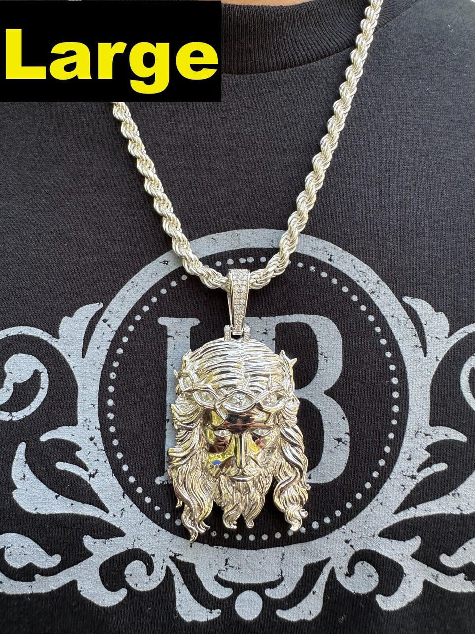MOISSANITE #1 Bestseller Jesus Piece Pendant - 925 Silver - 3 Sizes 1.5"-3"