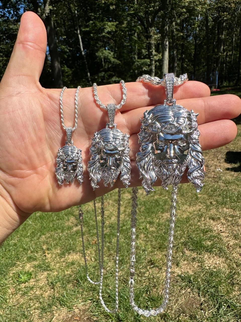 MOISSANITE #1 Bestseller Jesus Piece Pendant - 925 Silver - 3 Sizes 1.5"-3"
