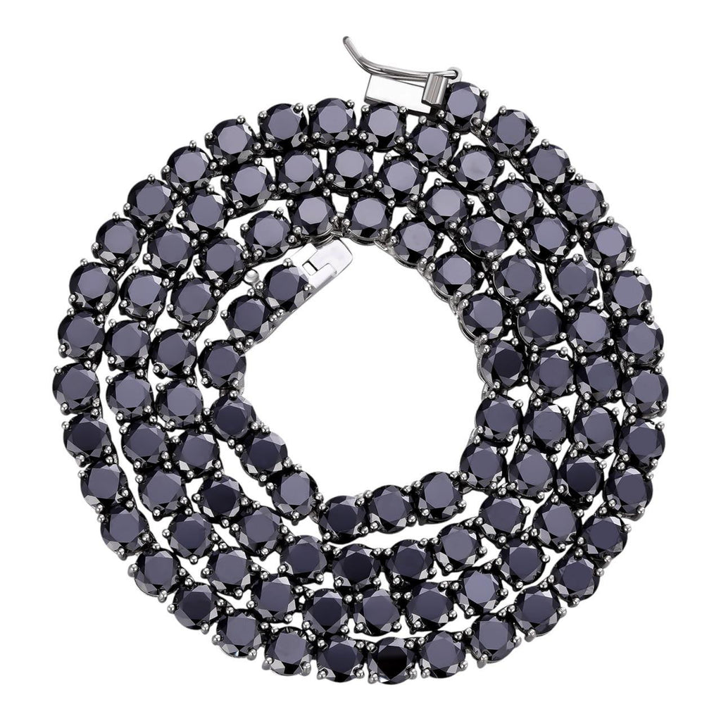 Real Black MOISSANITE 5mm Tennis Chain 925 Silver Iced Necklace Pass Tester
